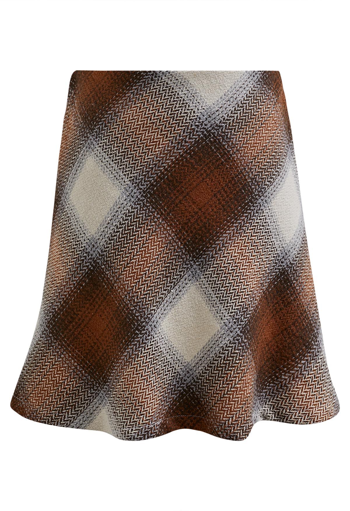 Mini-jupe en laine mélangée à motif écossais exquis