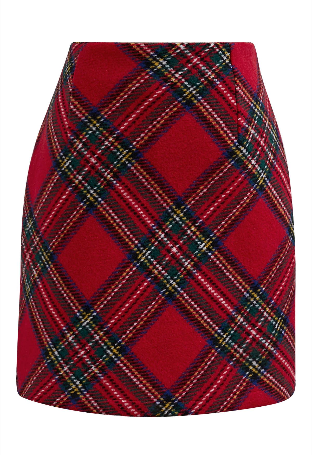Mini-jupe Bud en laine mélangée tartan rouge