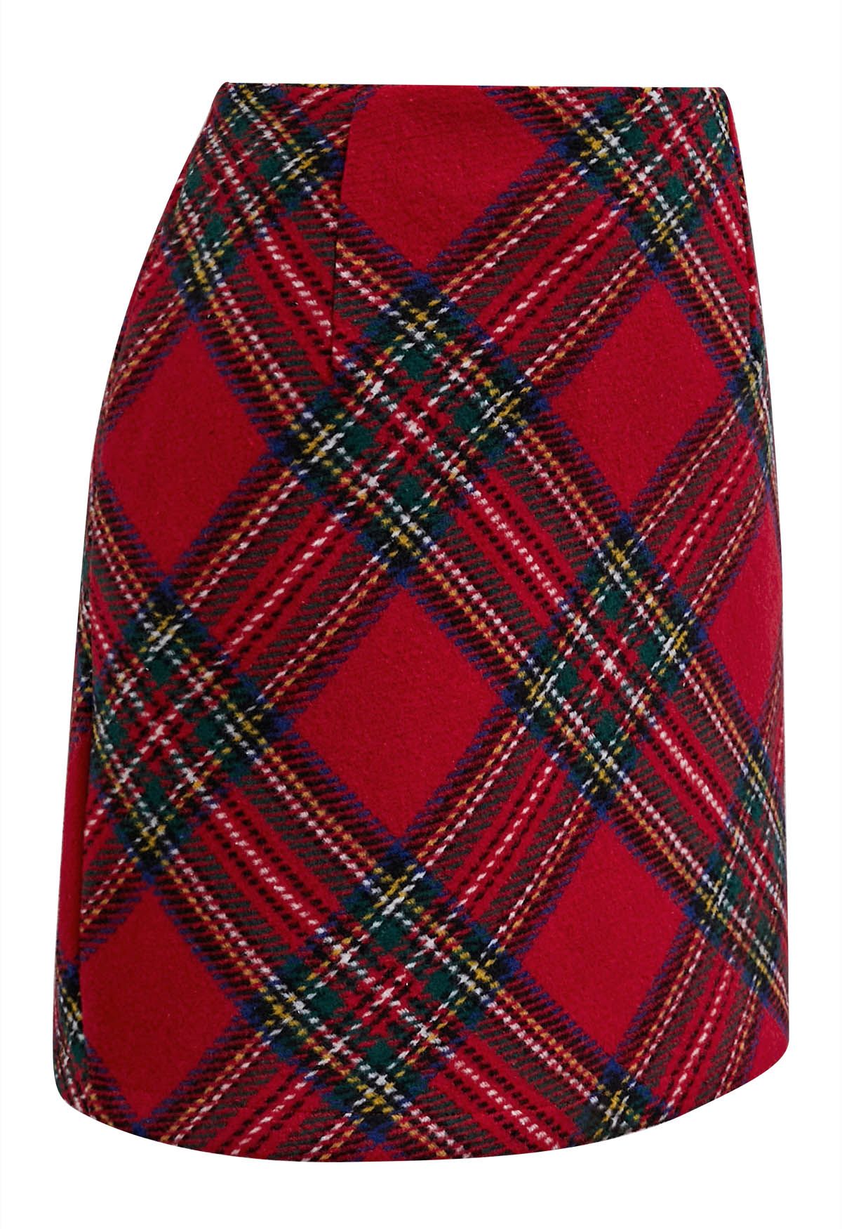 Mini-jupe Bud en laine mélangée tartan rouge
