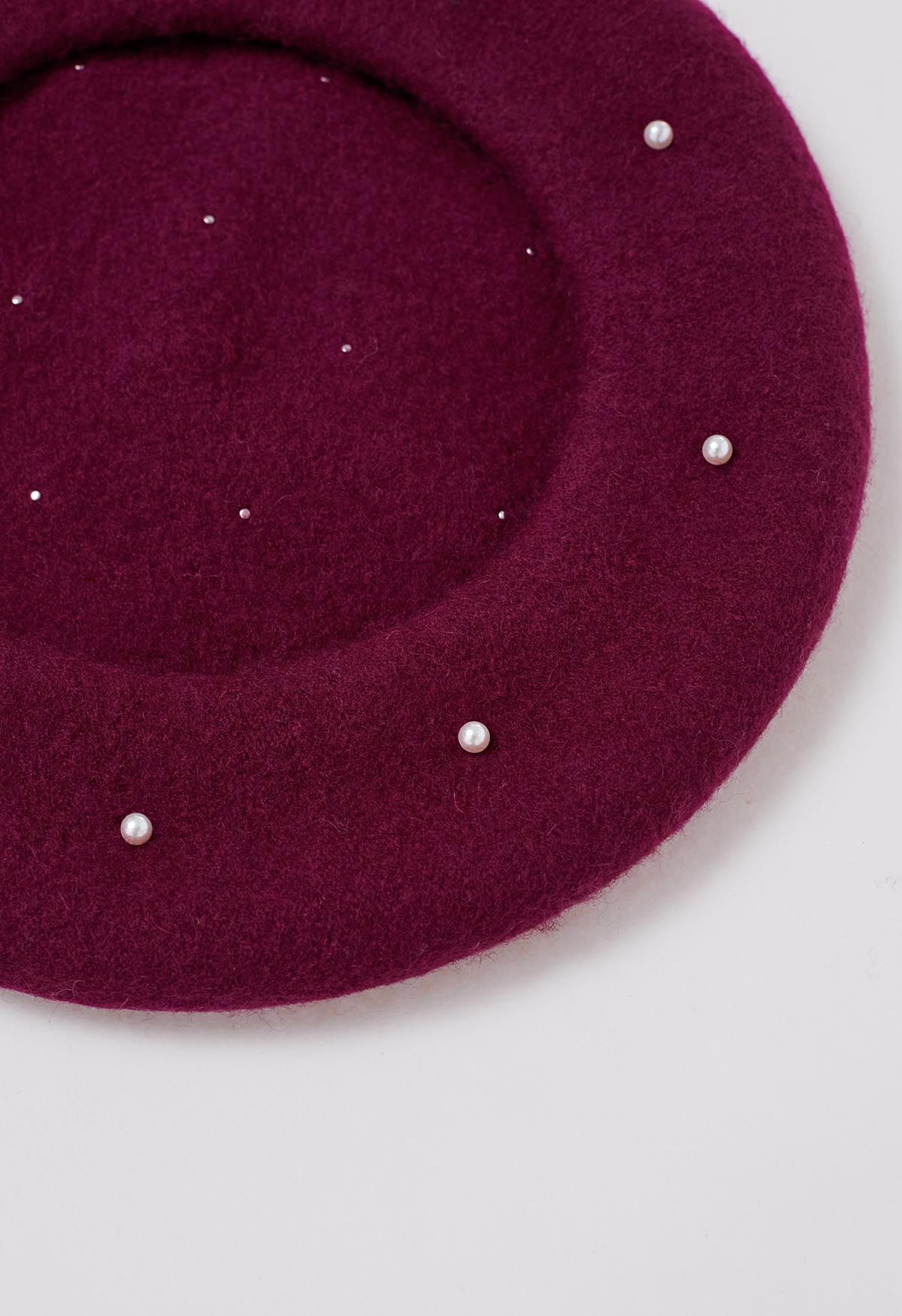 Chapeau béret en mélange de laine perlée fait à la main en Bourgogne