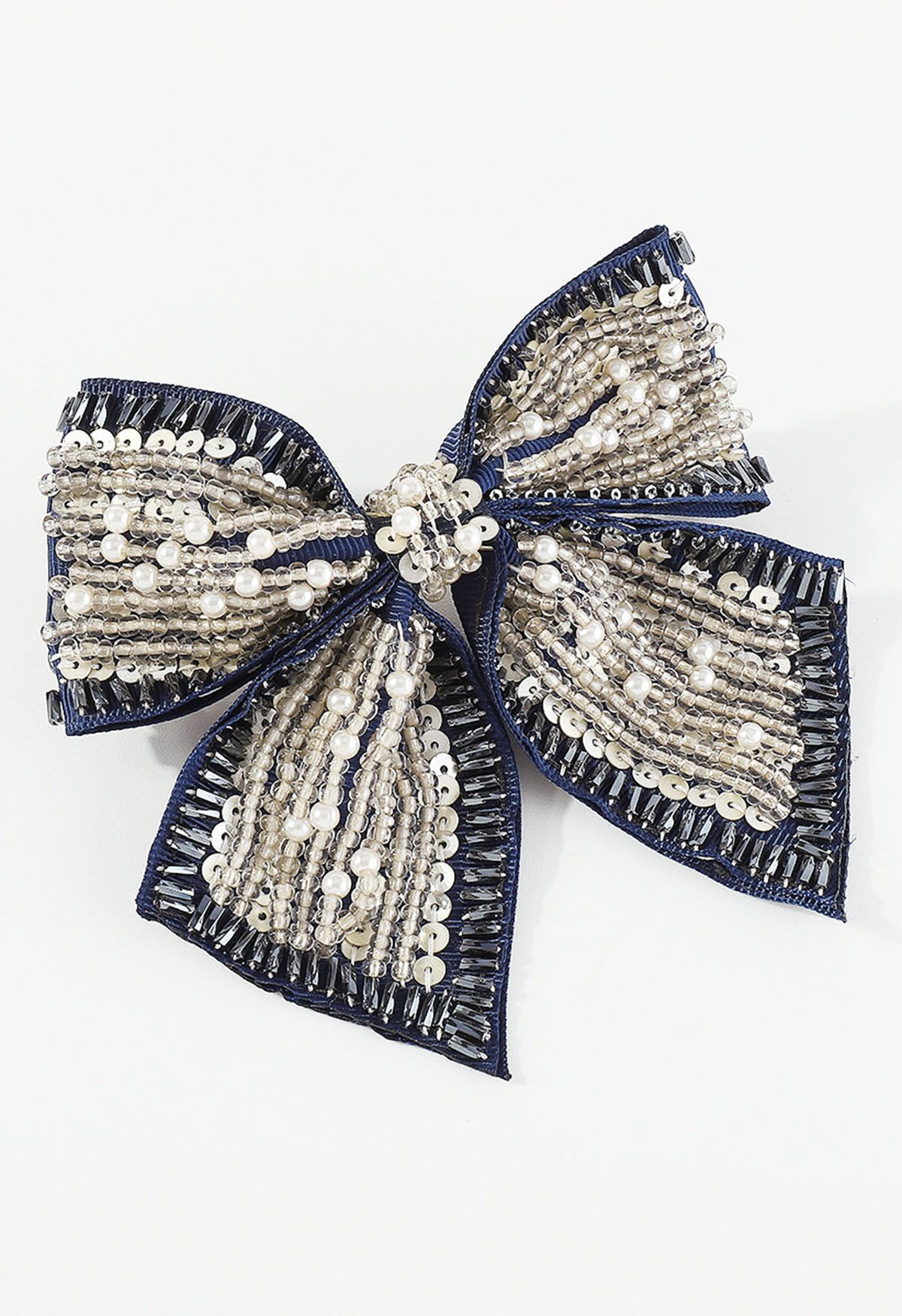 Barrette à cheveux avec nœud papillon et perles à sequins en bleu marine