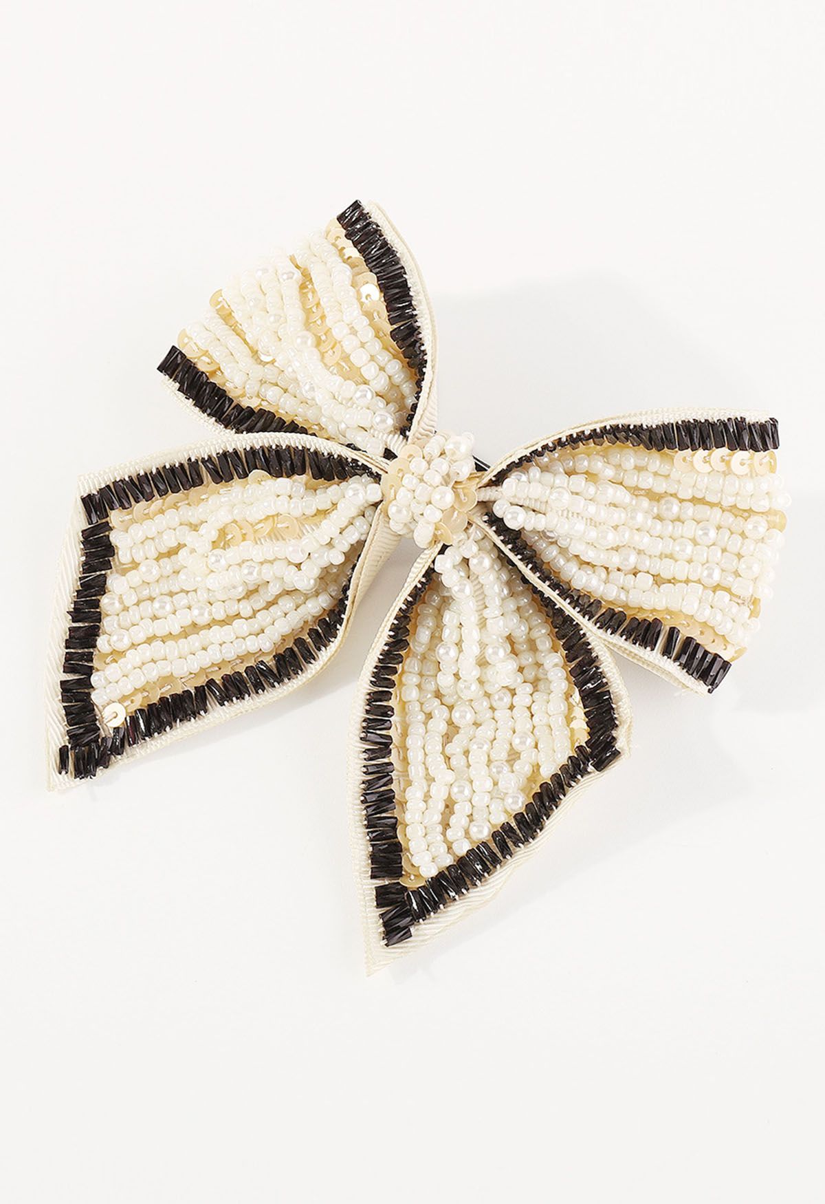 Barrette à cheveux avec nœud papillon et perles à paillettes en crème
