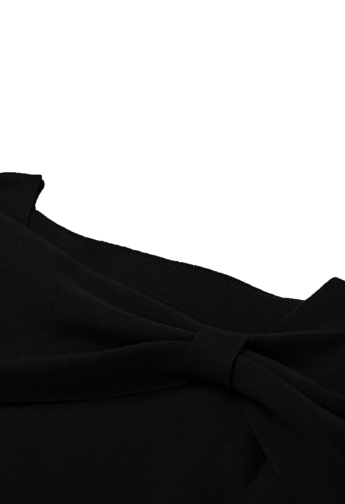 Haut en tricot séduisant avec nœud latéral en noir