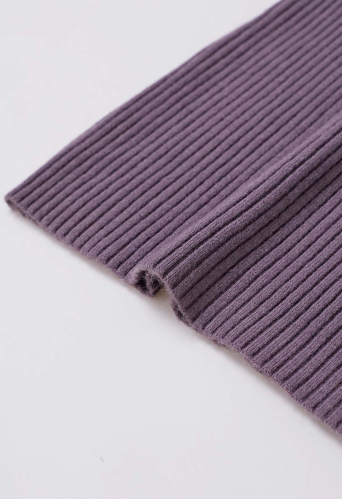 Haut en tricot côtelé ajusté à col roulé en violet