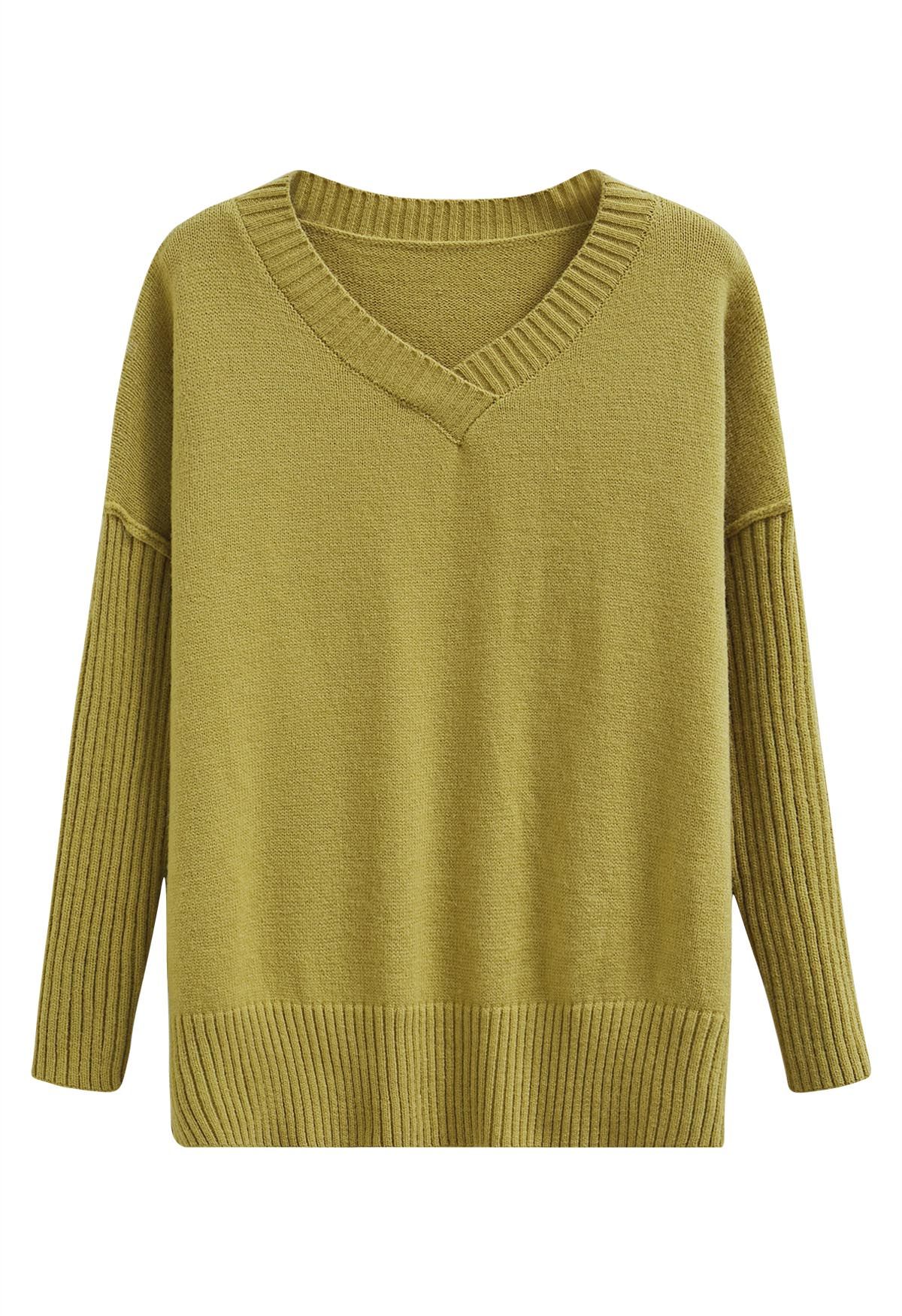 Pull en tricot ample à épaules tombantes et fente latérale en citron vert