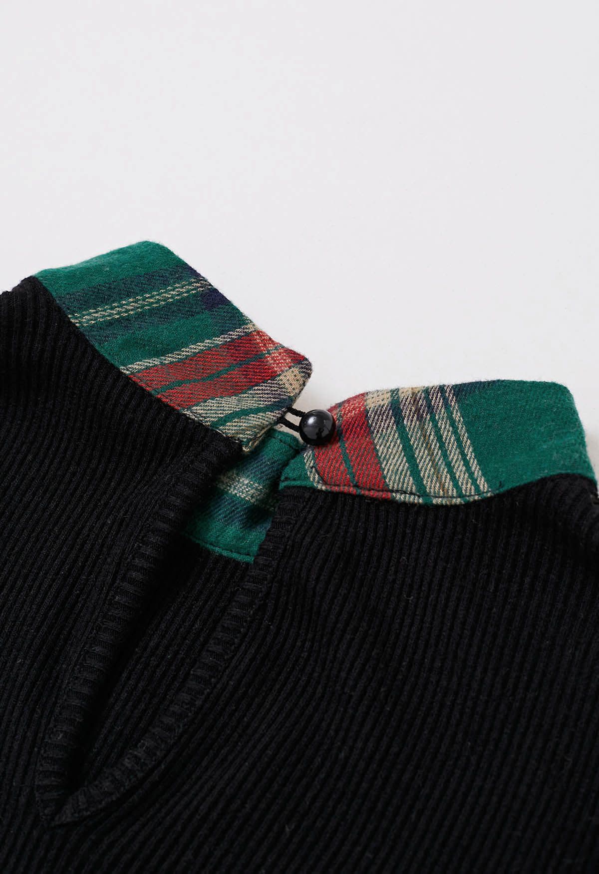 Haut en tricot épissé à carreaux avec nœud détachable en vert foncé