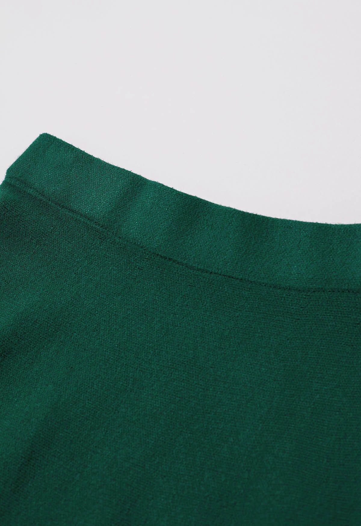 Jupe mi-longue trapèze en tricot de couleur unie, vert foncé