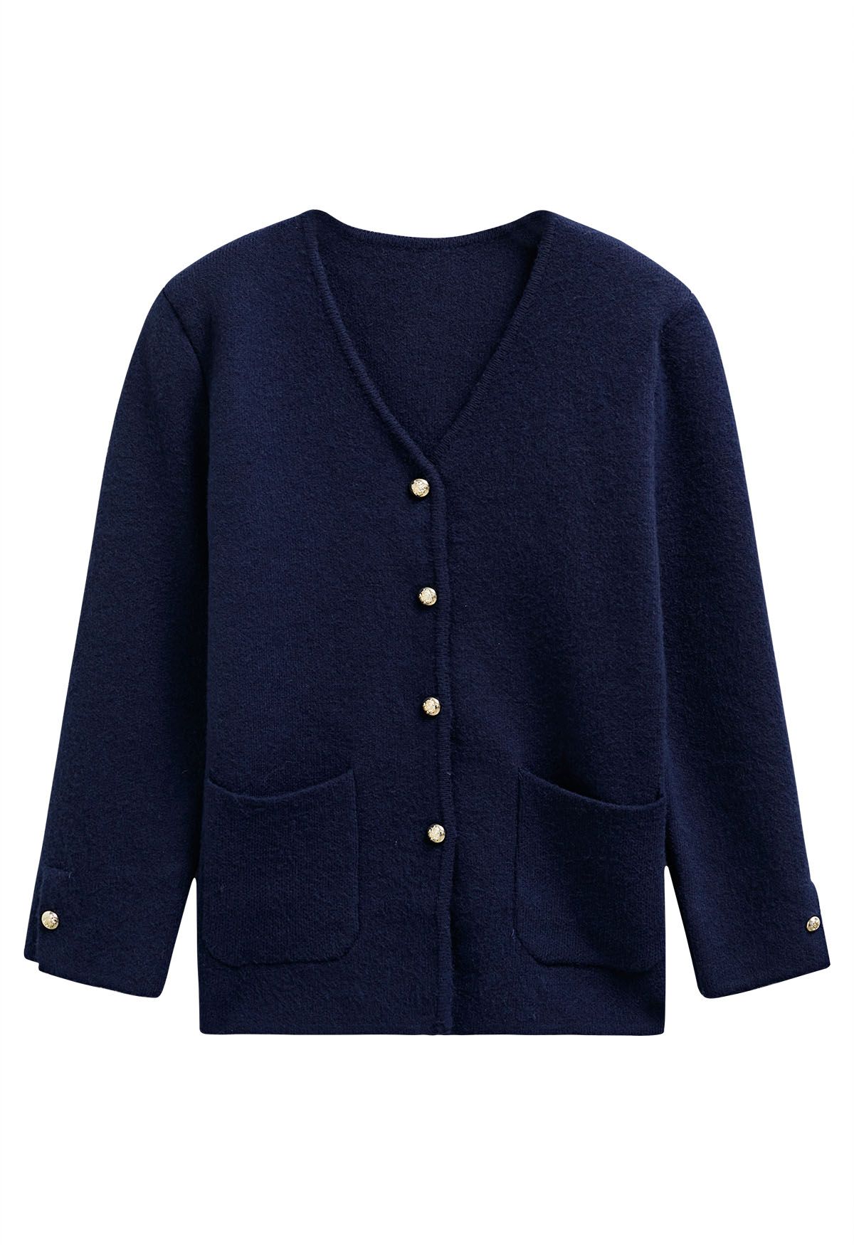 Manteau sans col avec poches plaquées et col en V en bleu marine