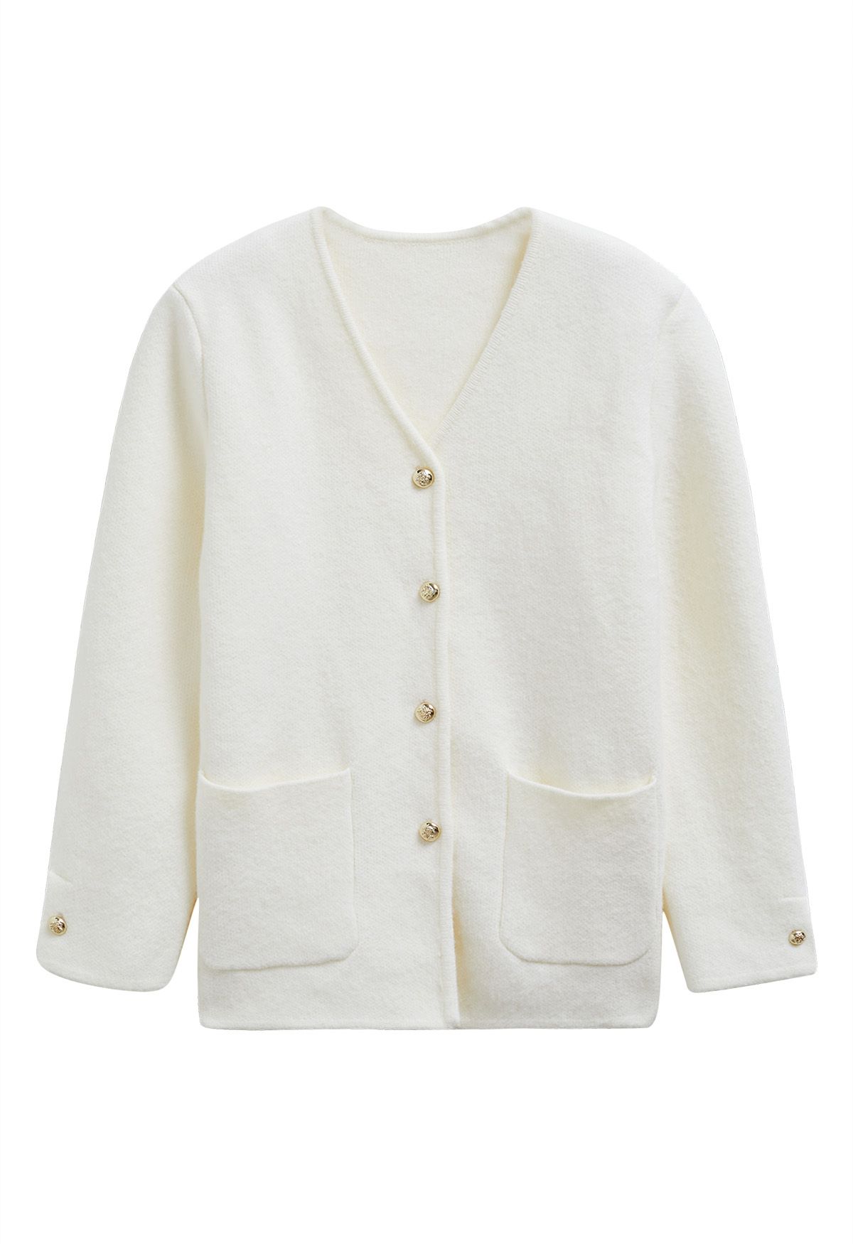 Manteau sans col avec poches plaquées et col en V en crème