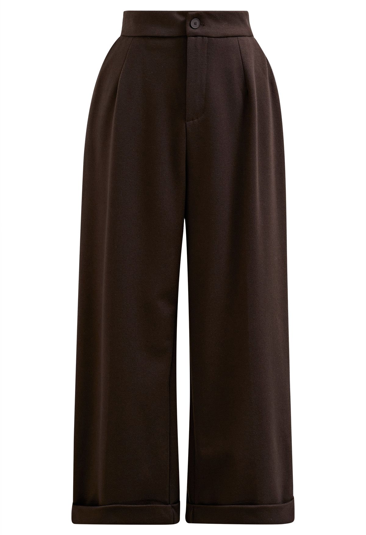 Pantalon confortable à jambe droite et à revers en marron