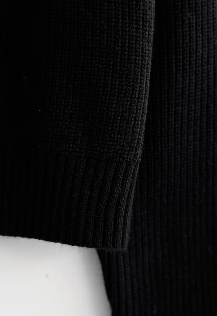 Cardigan en tricot court boutonné avec broche et nœud papillon en noir