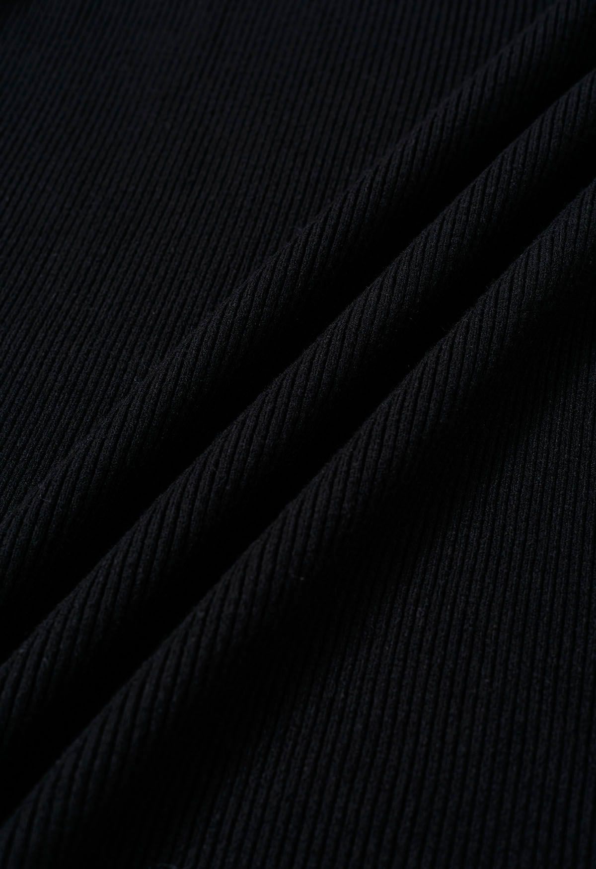 Ensemble robe et boléro en tricot froncé à col licou croisé en noir