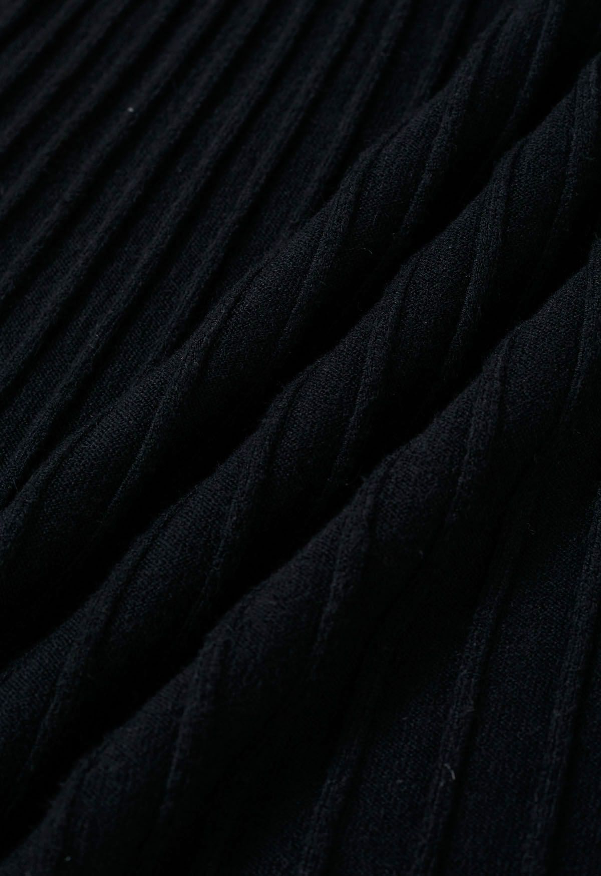 Robe en maille côtelée avec boutons en noir