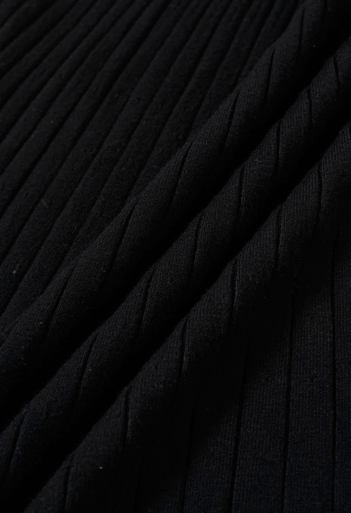 Robe midi en tricot à bords tressés et col en noir