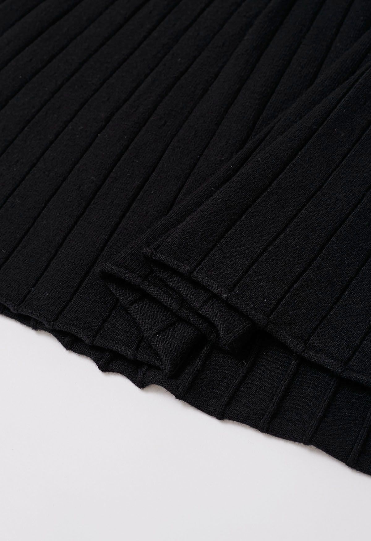Robe midi en tricot à bords tressés et col en noir