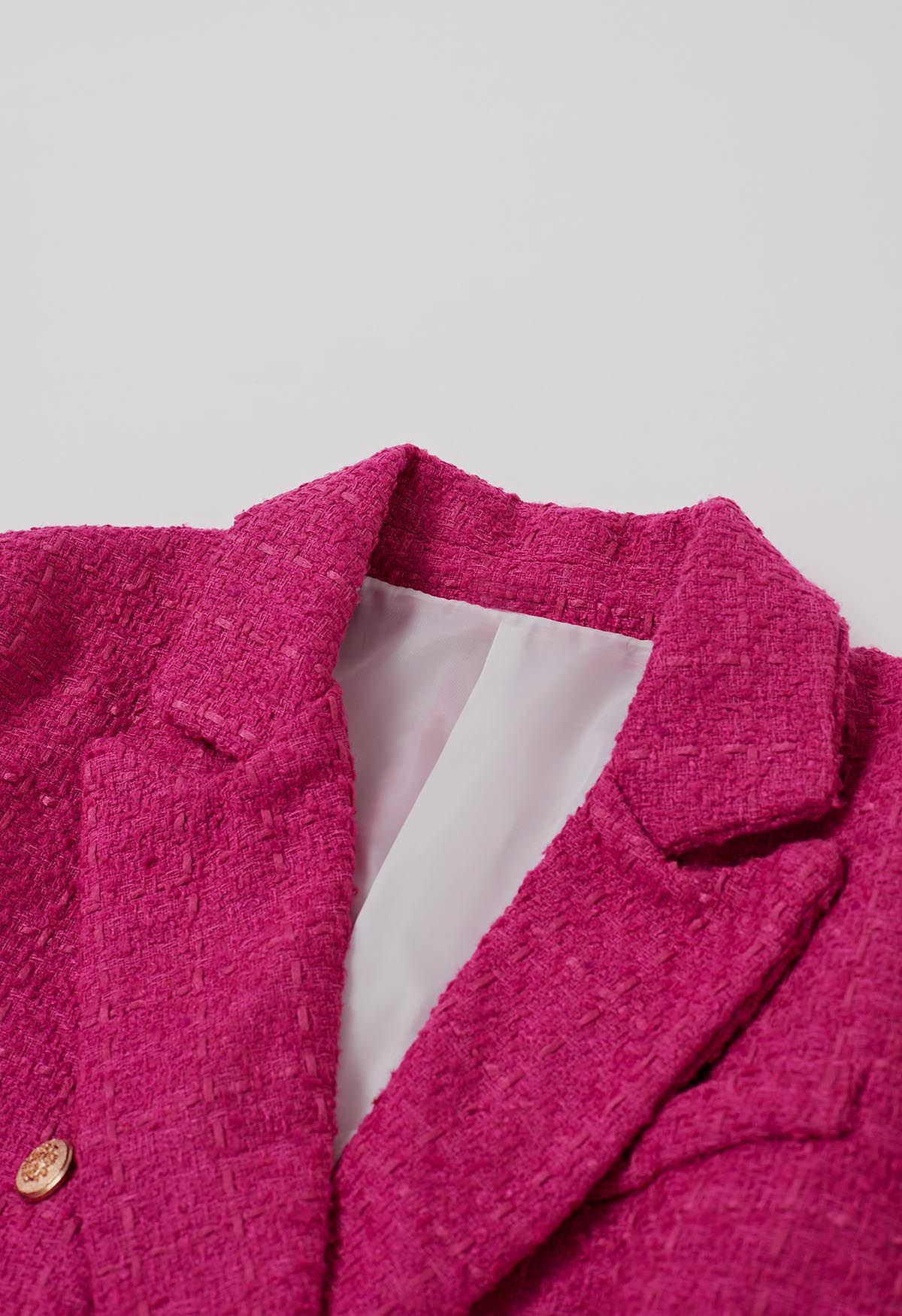 Blazer croisé en tweed à carreaux en rose vif