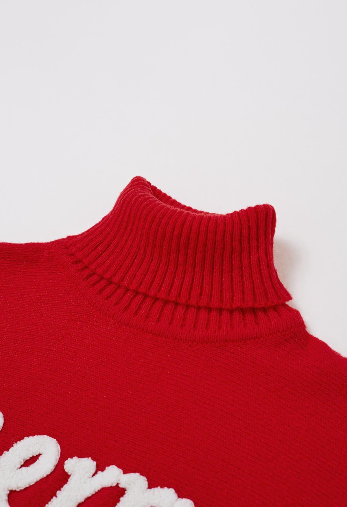 Merry - Pull en tricot à col roulé et manches chauve-souris en rouge