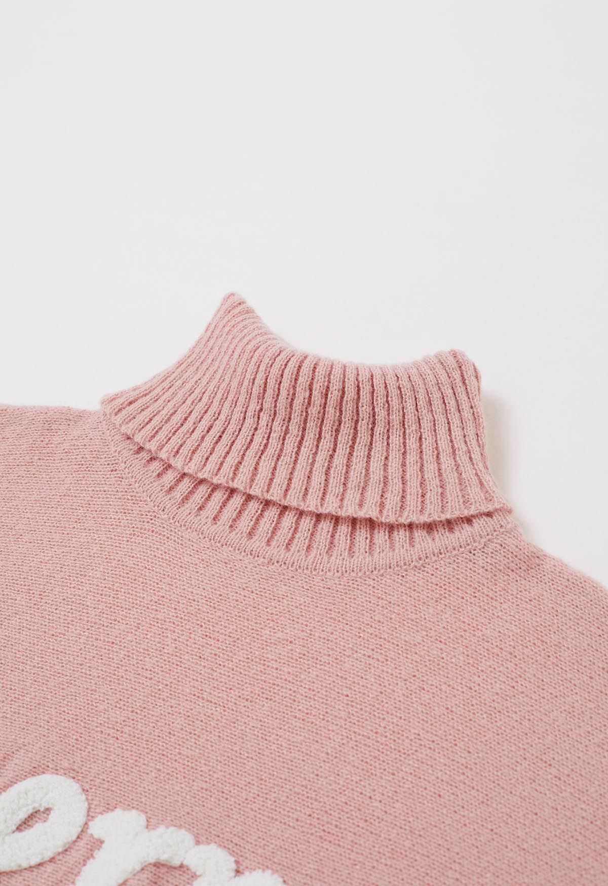 Merry - Pull en tricot à col roulé et manches chauve-souris en rose