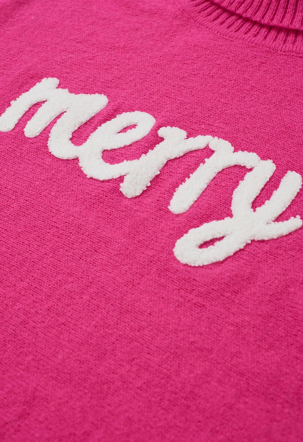 Pull en tricot à manches chauve-souris Merry à col roulé en rose vif