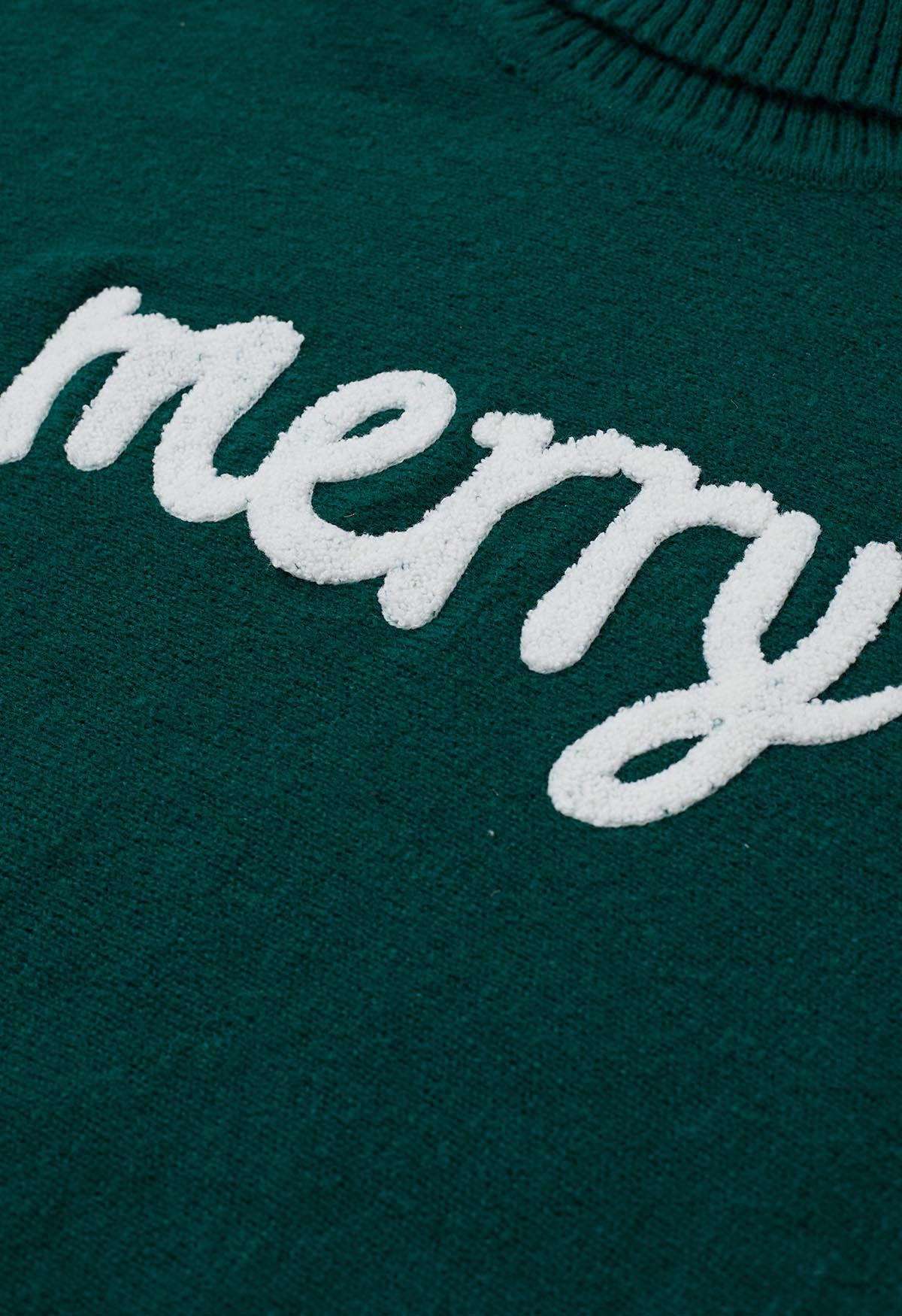 Merry - Pull en tricot à col roulé et manches chauve-souris en vert foncé