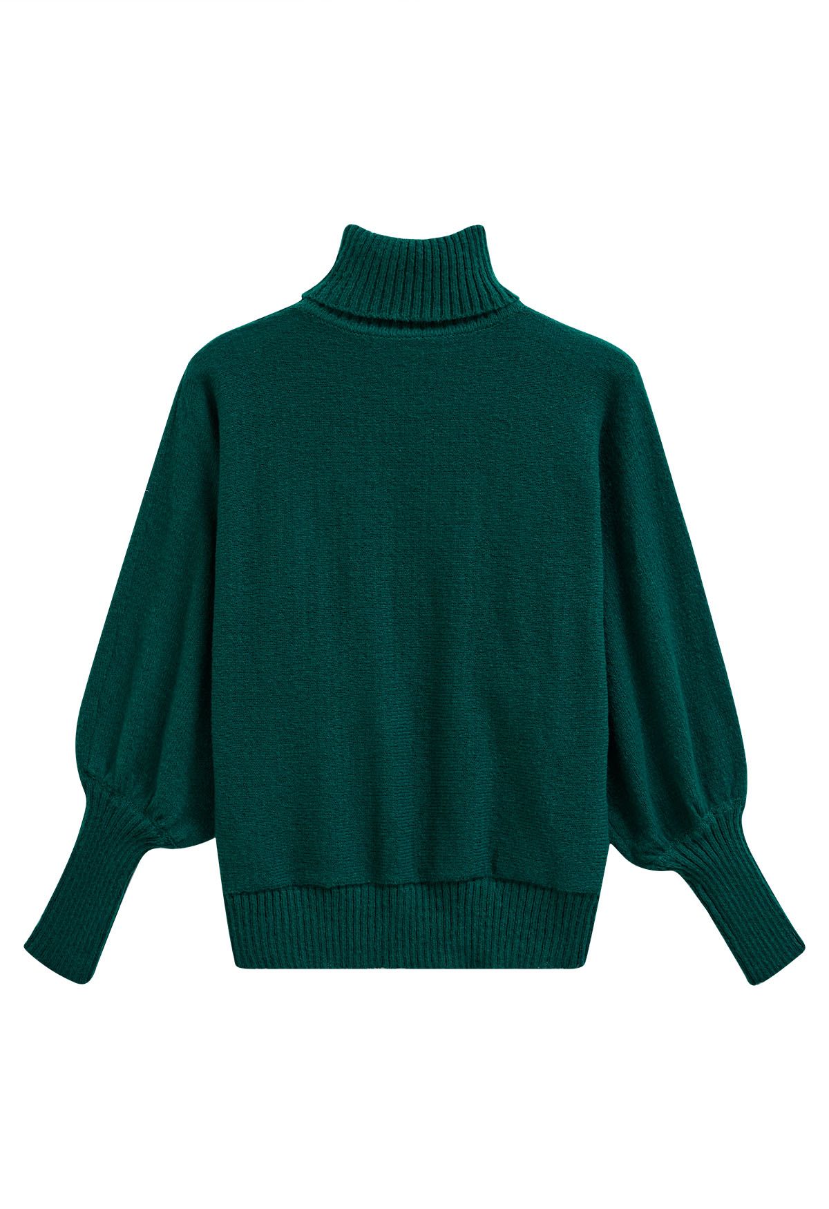Merry - Pull en tricot à col roulé et manches chauve-souris en vert foncé