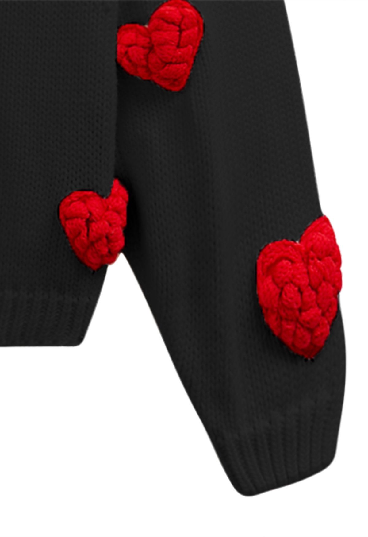 Cardigan romantique en maille cœur 3D en noir
