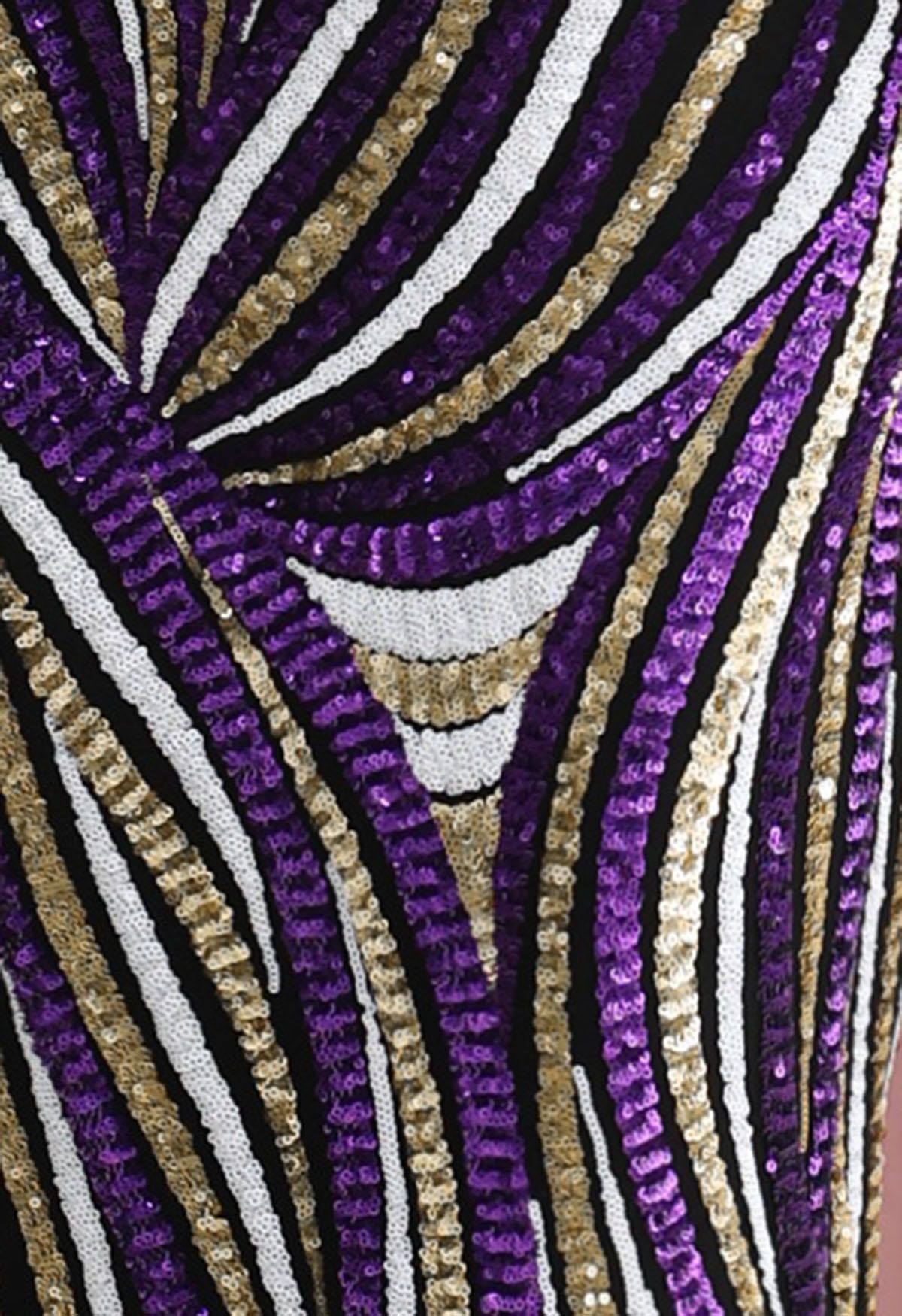 Robe caraco sirène à sequins multicolores et col en V en violet