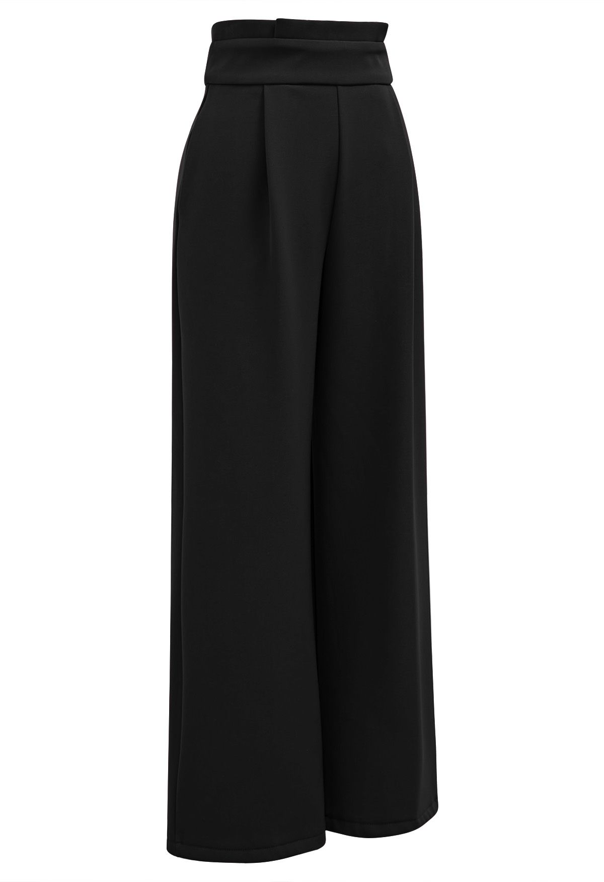 Pantalon droit épais à taille plissée en noir