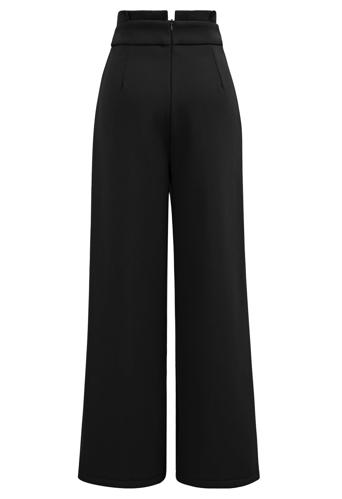 Pantalon droit épais à taille plissée en noir