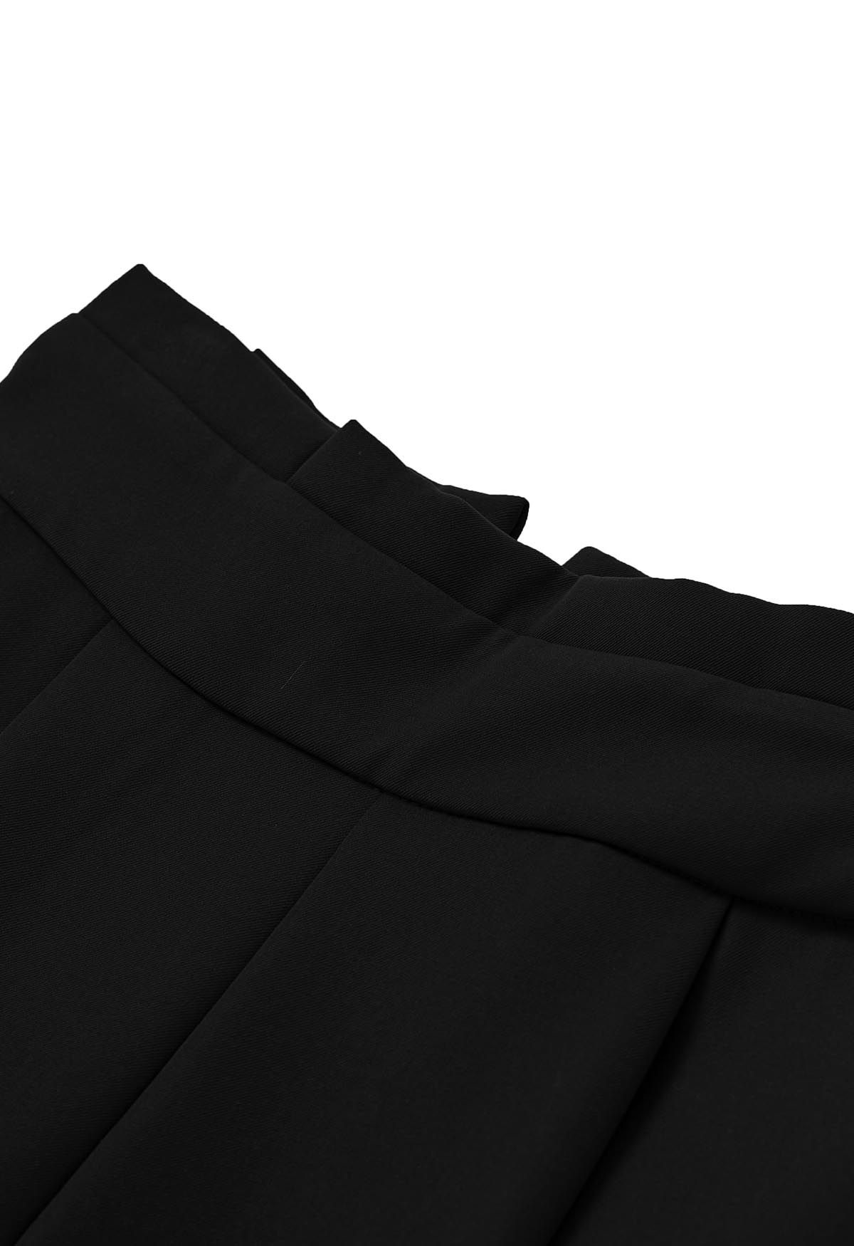 Pantalon droit épais à taille plissée en noir