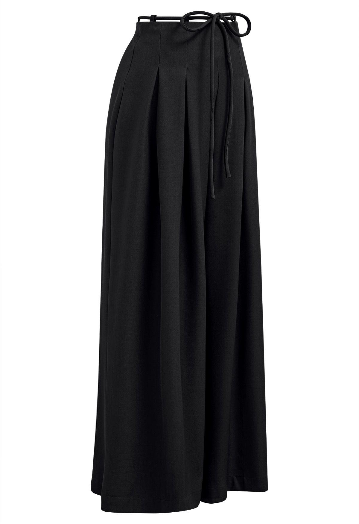 Pantalon large plissé tendance à taille nouée en noir