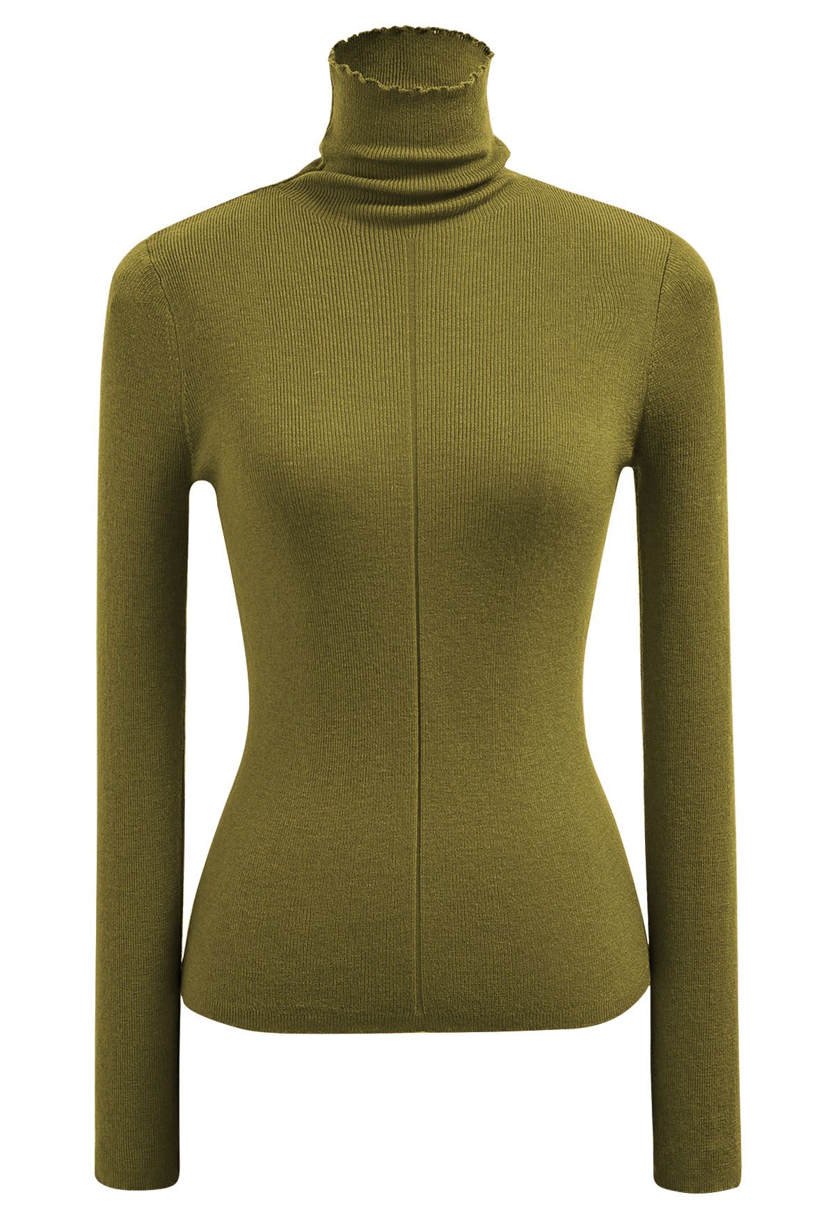 Haut basique en tricot doux à col haut en olive