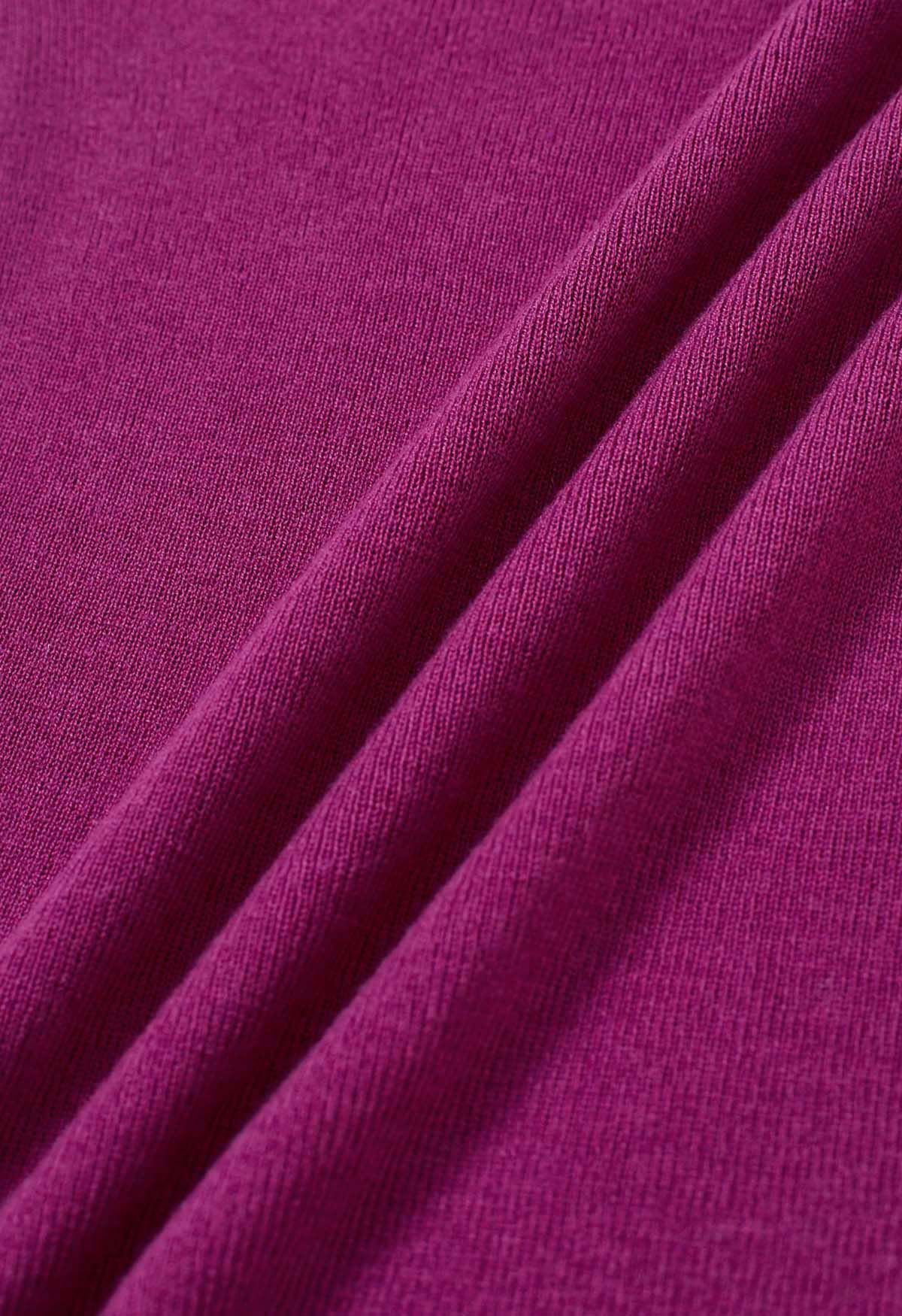 Haut basique en tricot doux à col haut en magenta