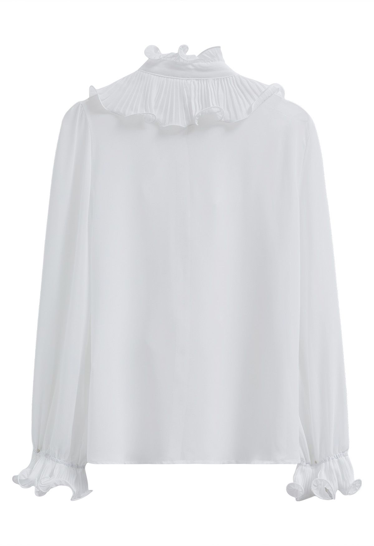 Chemise boutonnée en mousseline à volants Romance en blanc