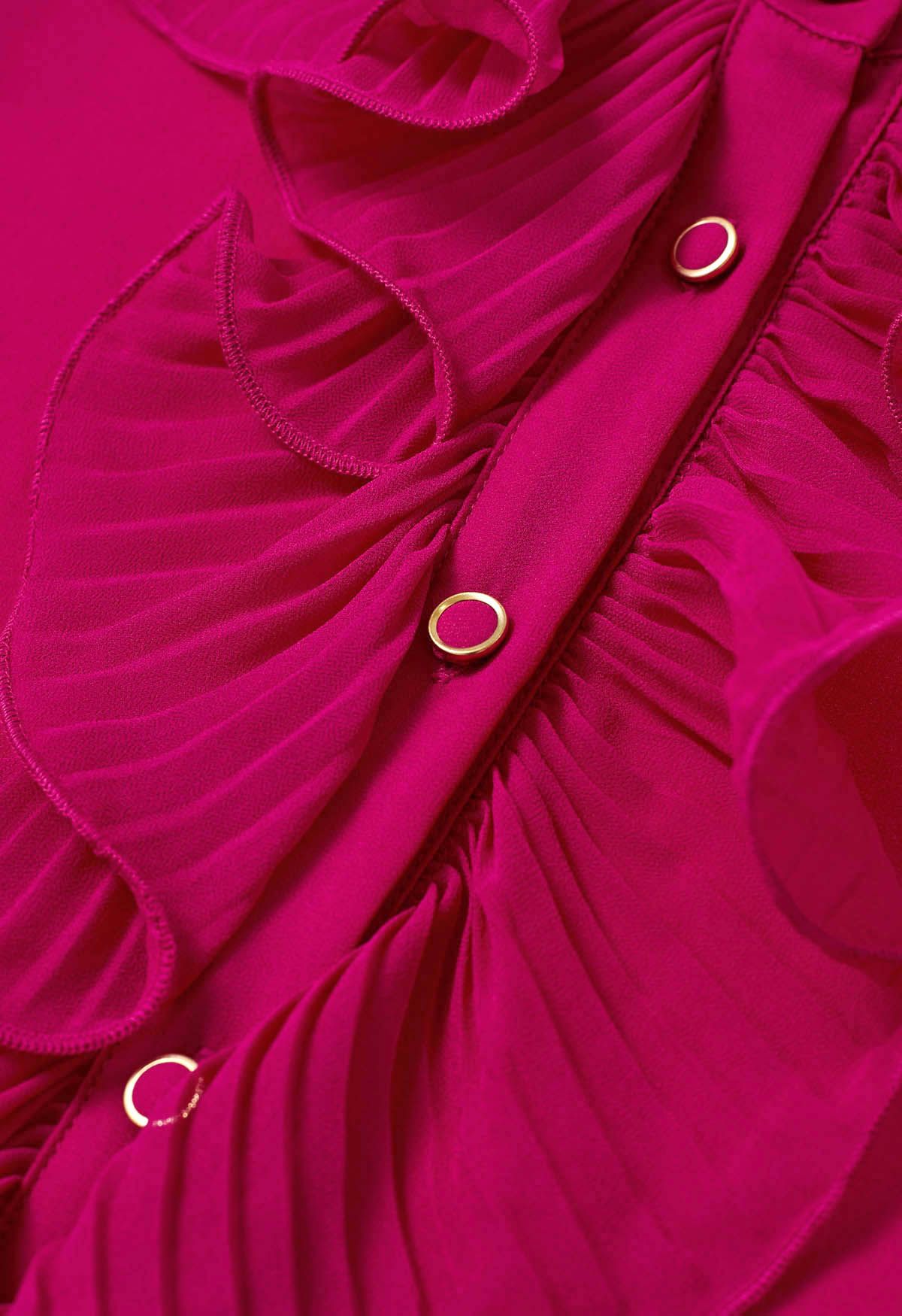 Chemise boutonnée en mousseline à volants Romance en rose vif