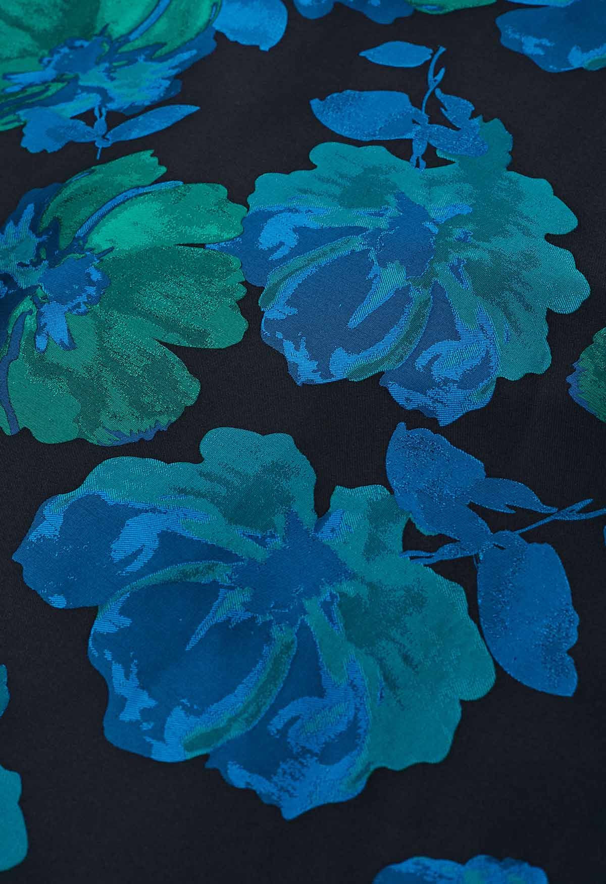 Jupe longue trapèze en jacquard floral Melody en bleu sarcelle