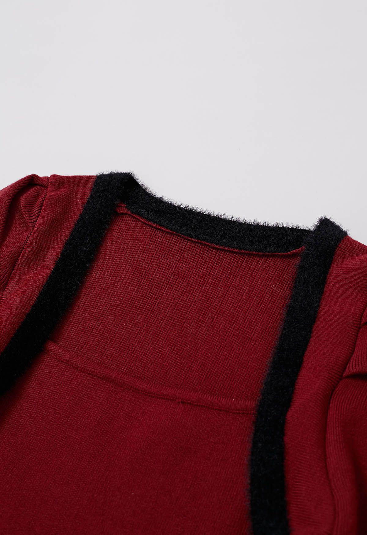 Haut en tricot à col carré et manches Gigot en rouge
