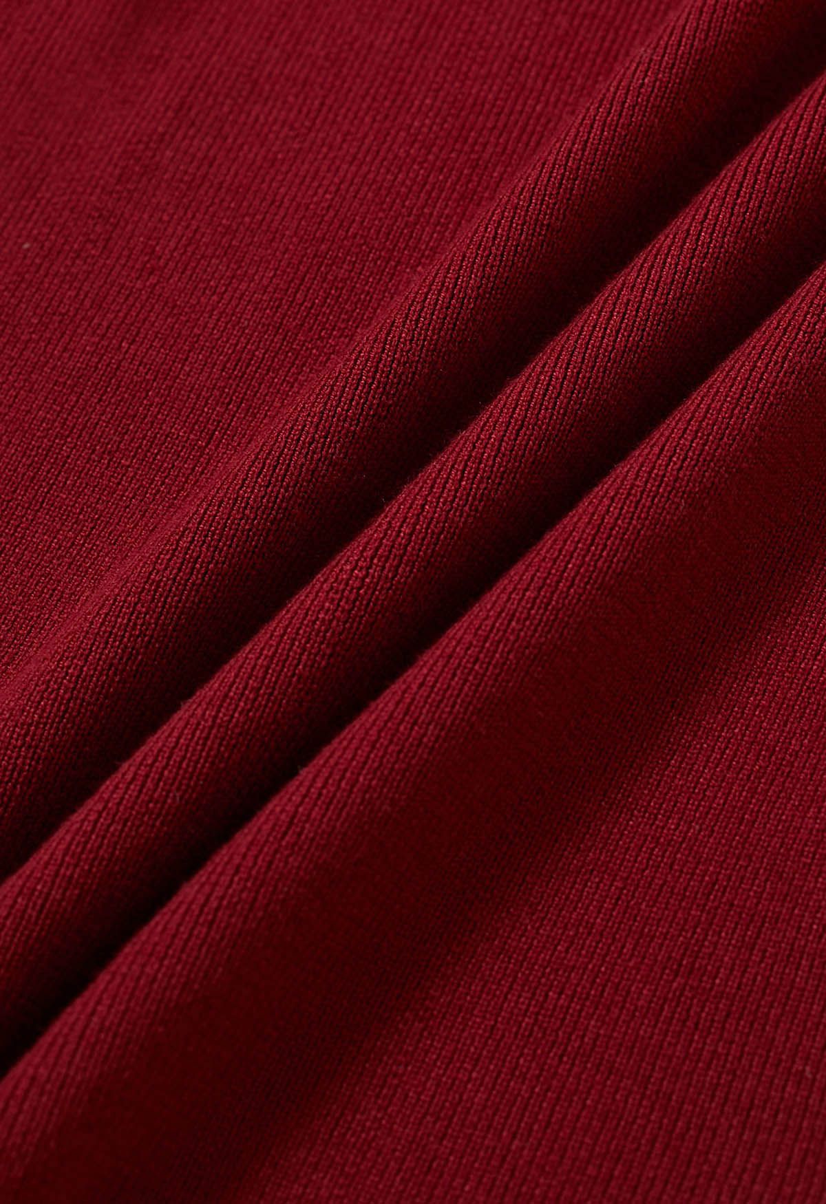 Haut en tricot à col carré et manches Gigot en rouge