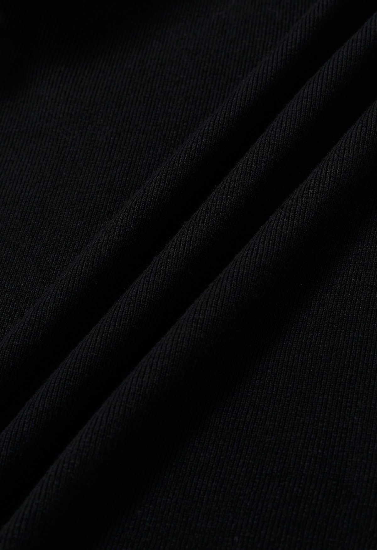 Haut en tricot à col carré et manches Gigot en noir