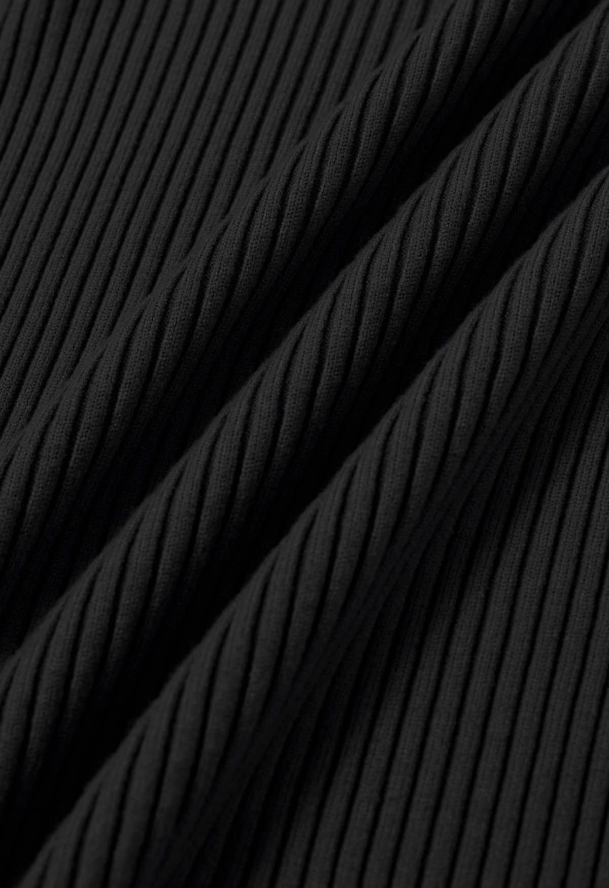 Pull polyvalent en tricot côtelé à col roulé en noir