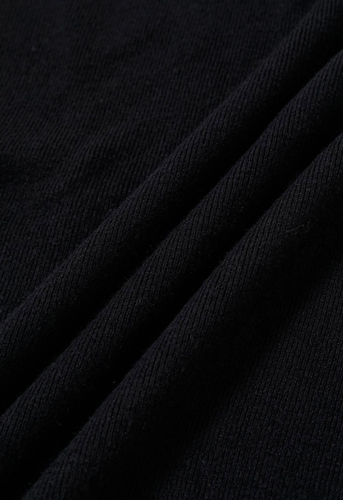 Ensemble décontracté en laine mélangée sans manches en tricot et manches pull en noir