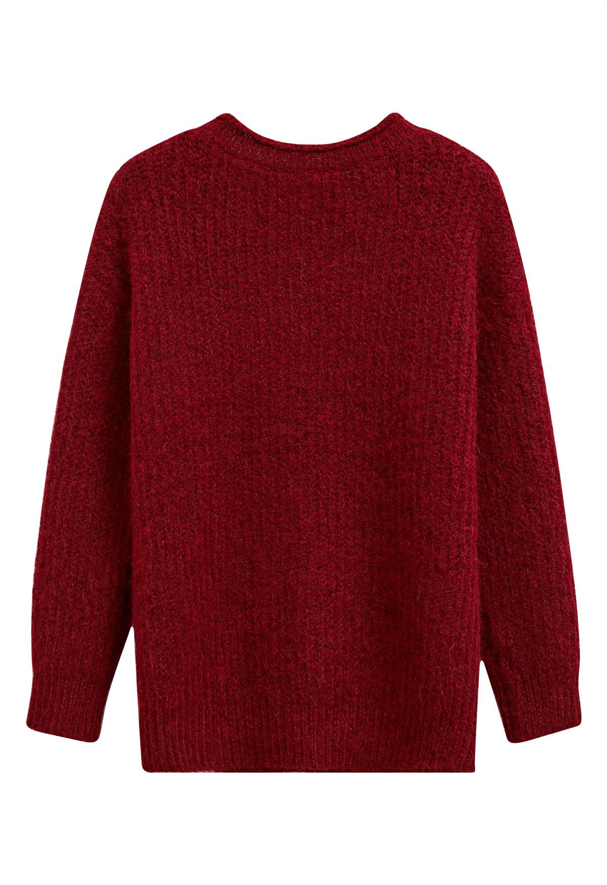 Pull en tricot pelucheux décoré de fermeture éclair en rouge