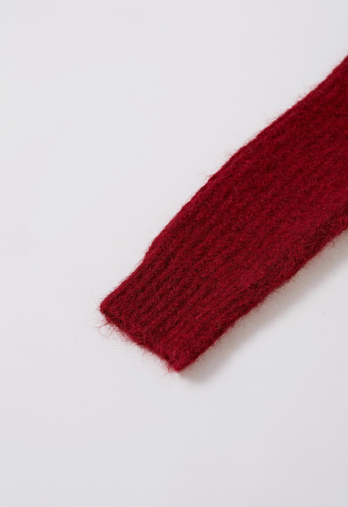 Pull en tricot pelucheux décoré de fermeture éclair en rouge