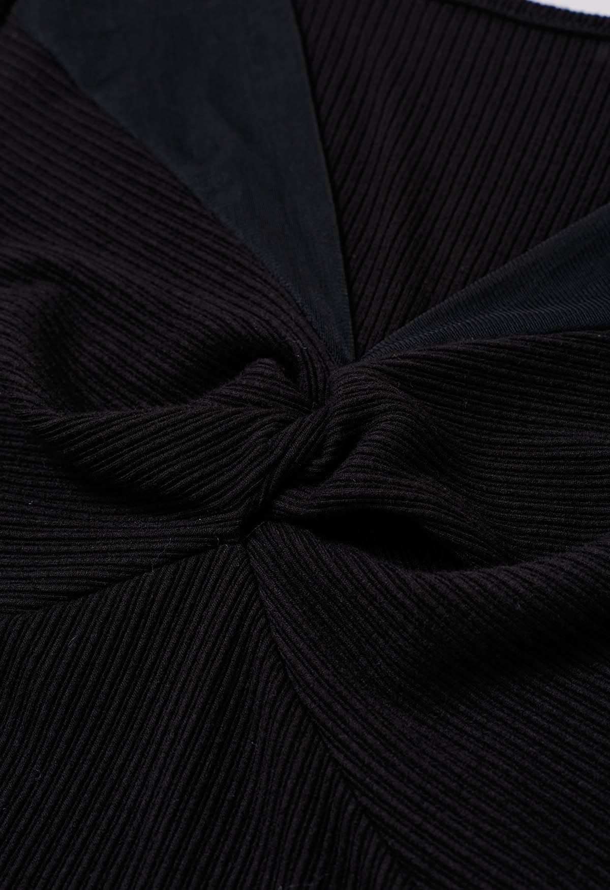 Haut en tricot épissé en maille torsadée en noir
