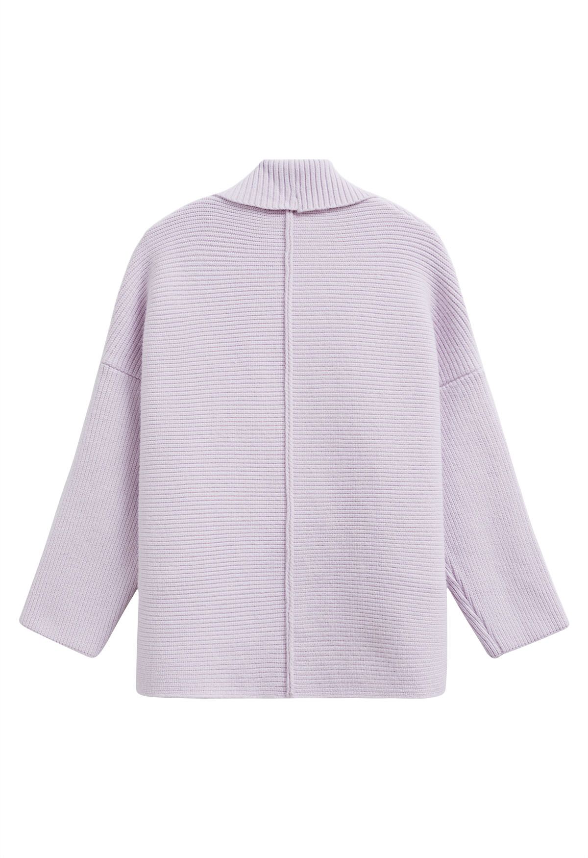 Cardigan en maille côtelée à col châle en lilas