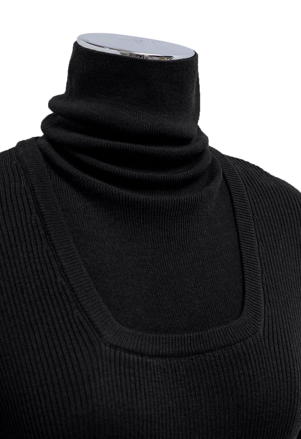 Faux haut en tricot deux pièces à col montant en noir