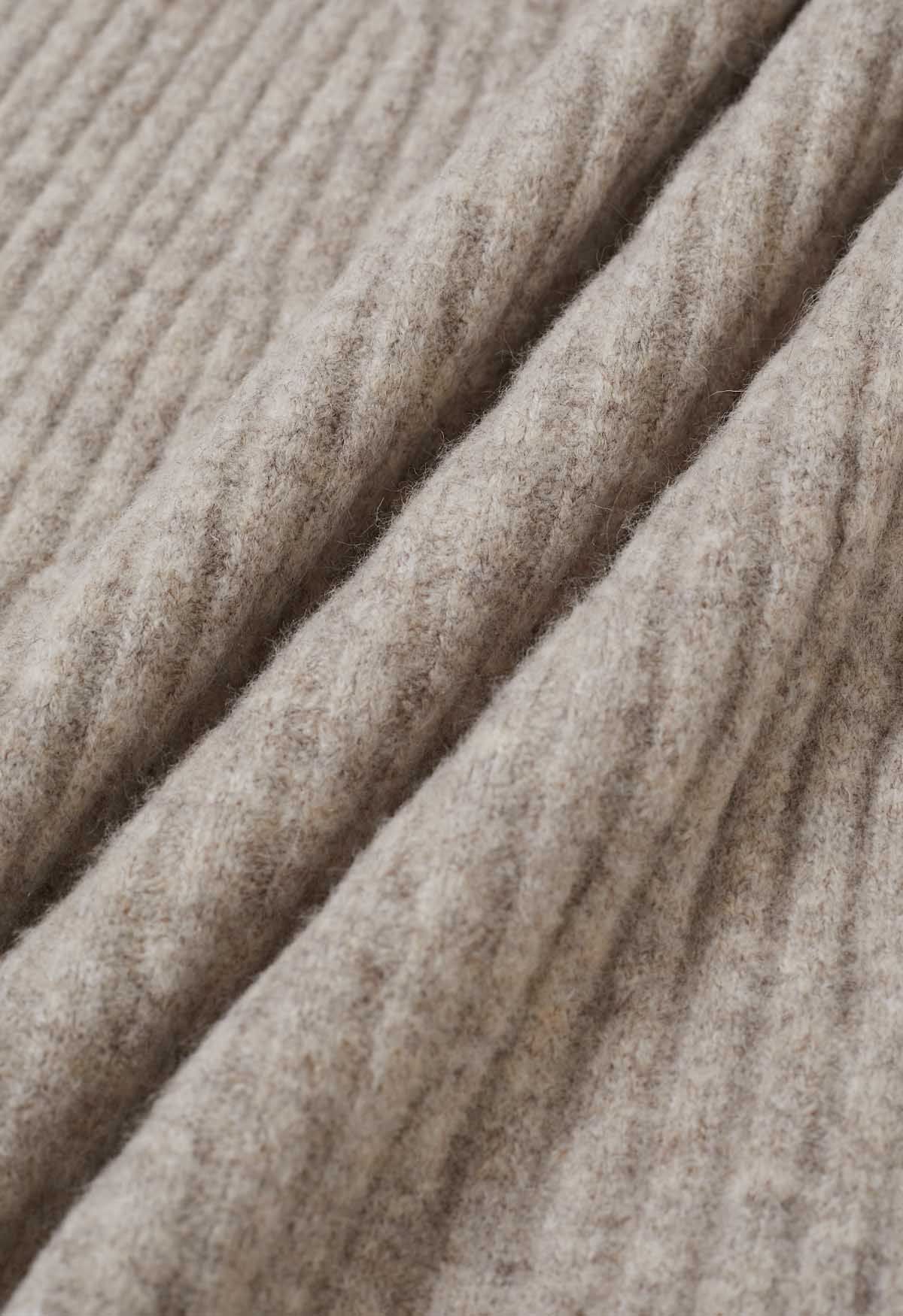 Ensemble haut et jupe en laine mélangée à taille croisée en avoine