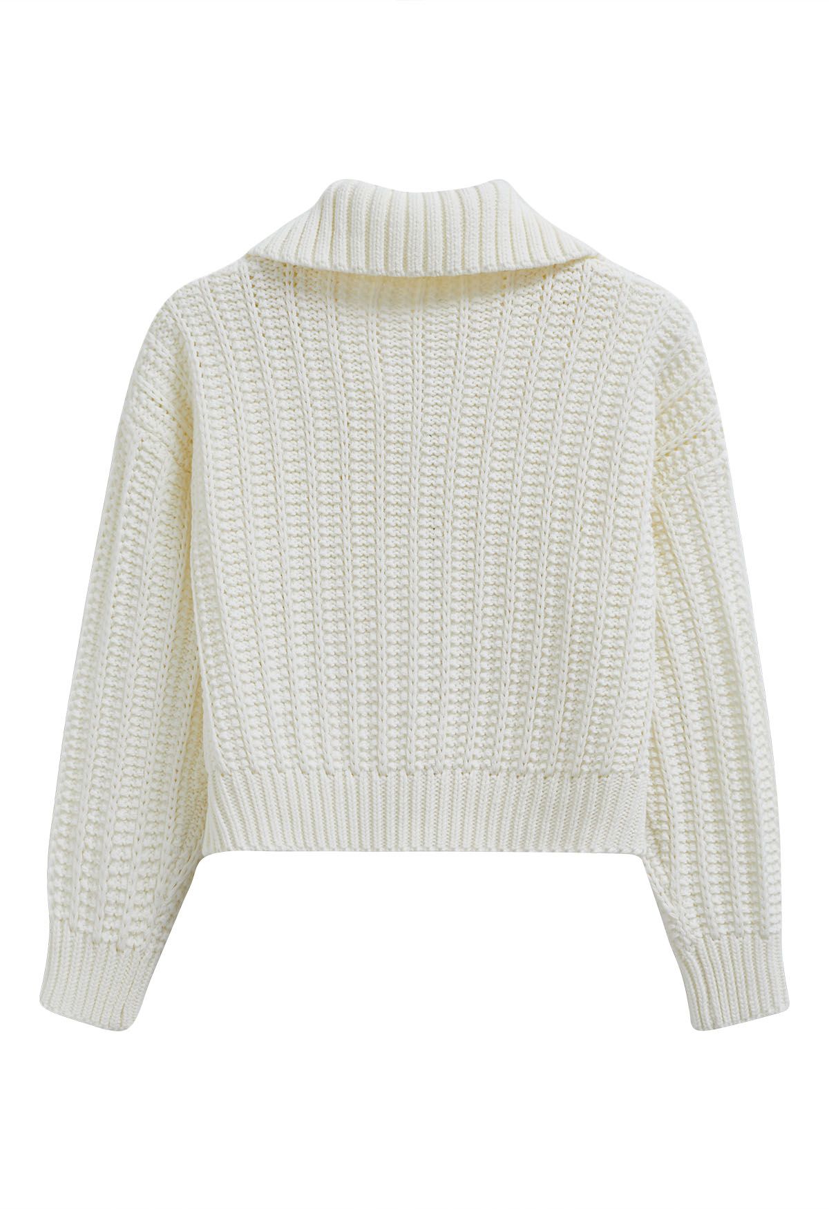 Cardigan zippé à col montant en grosse maille en blanc