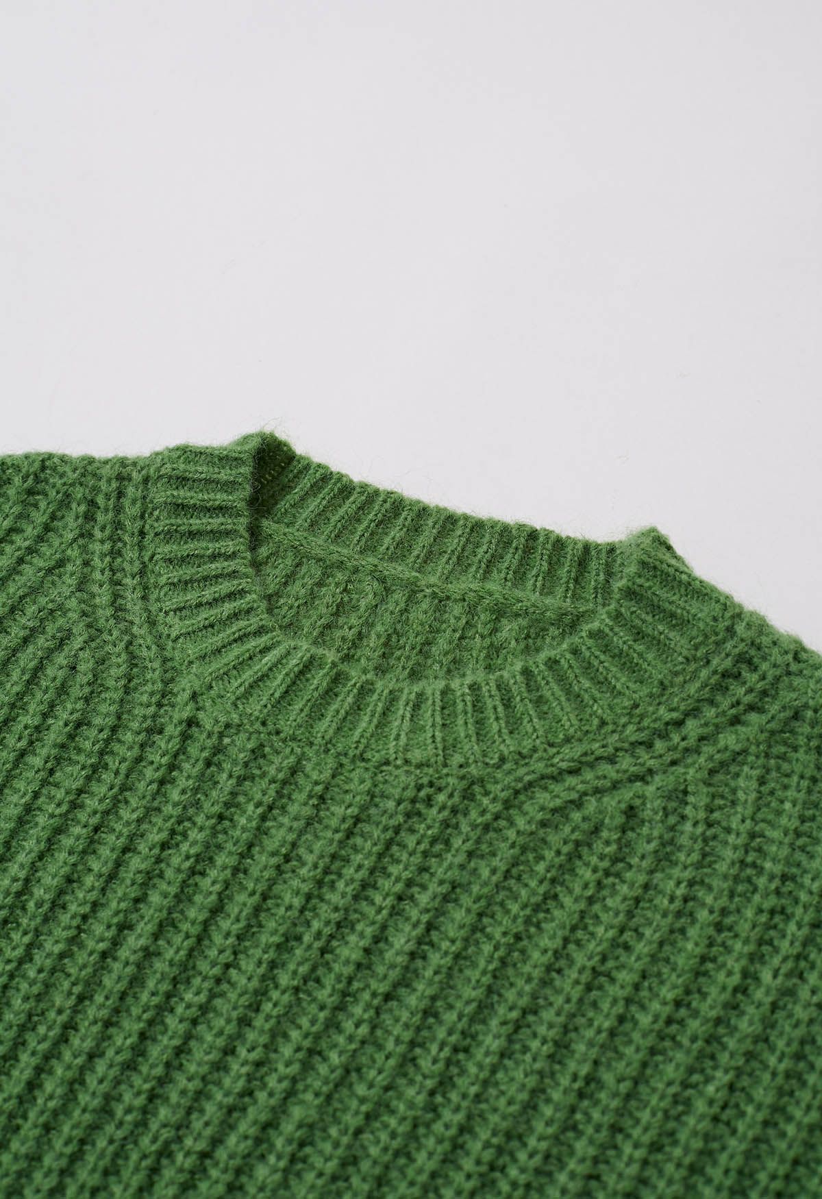 Pull en tricot côtelé de couleur unie en vert