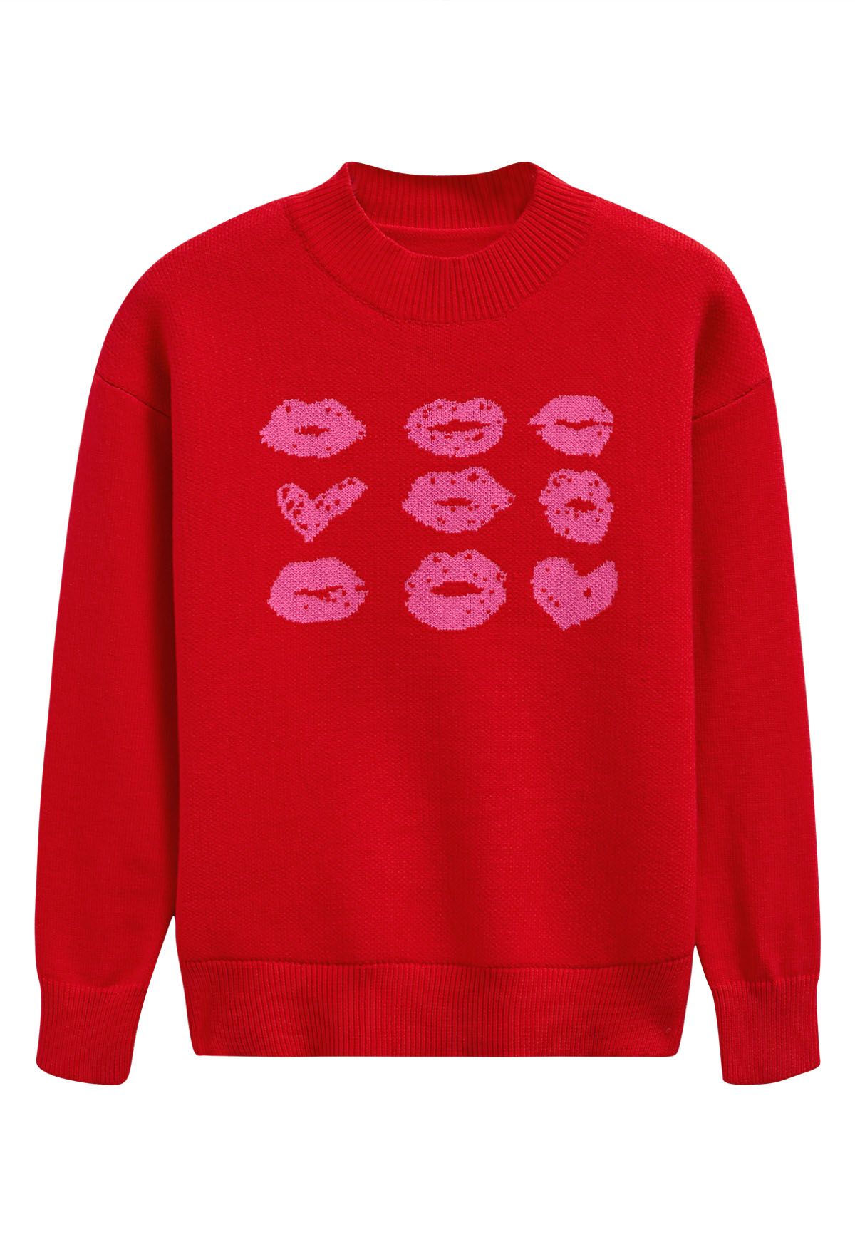Pull en tricot à motif lèvres rouges en rouge